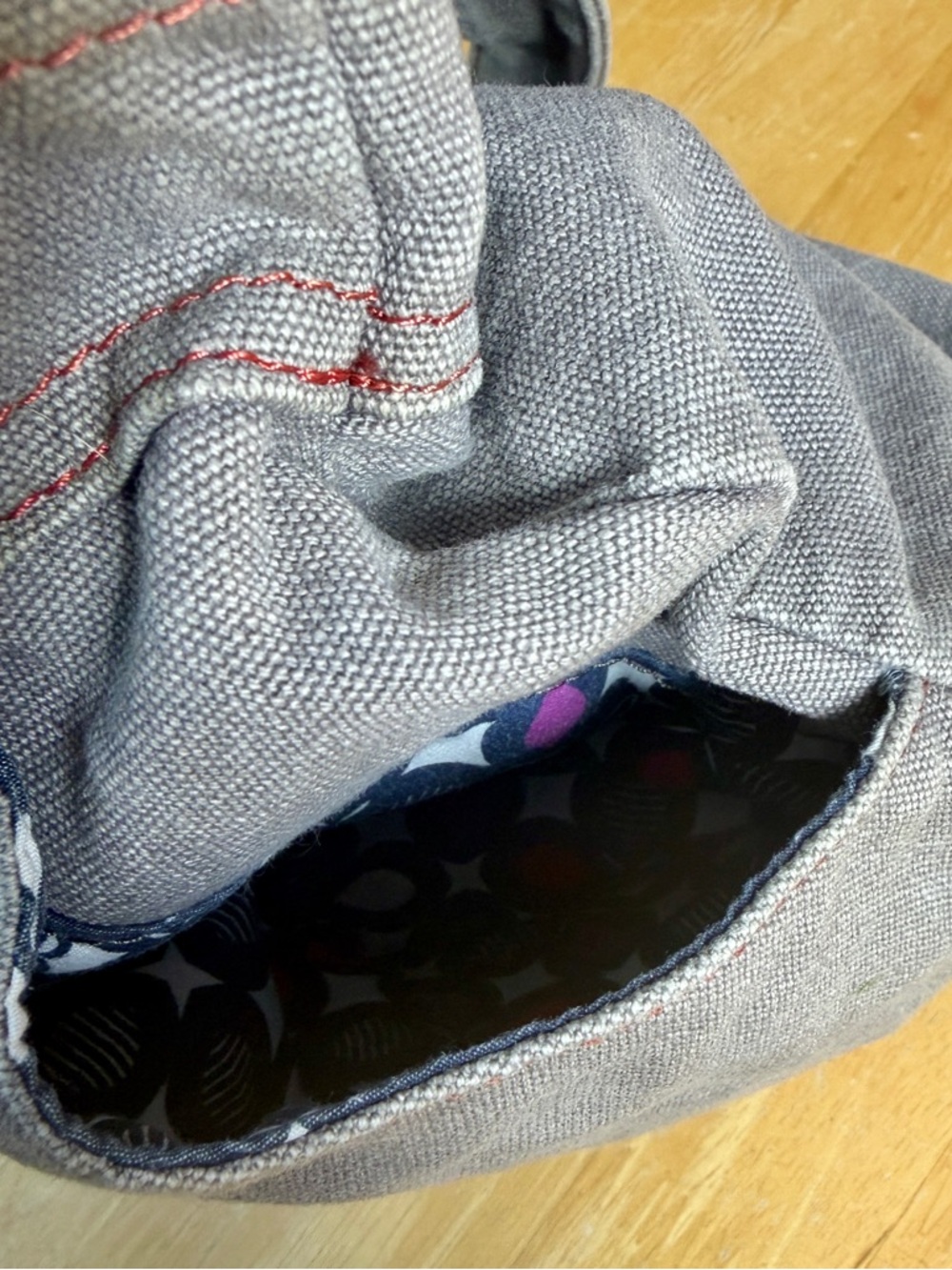 Roxy Denim Purse Tote Gray Blue Salmon Pink Button Pleats Y2K Satchel Straps - Picture 8 of 10